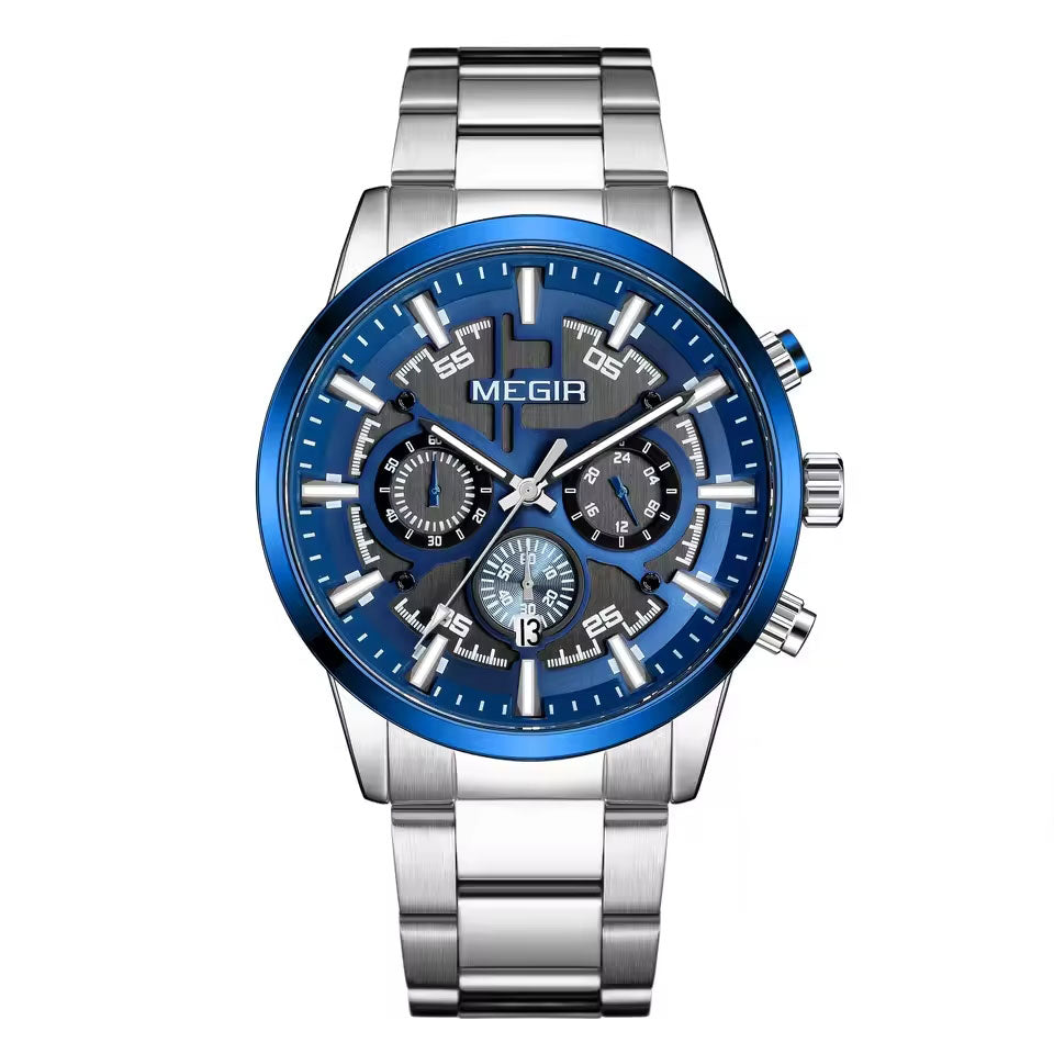 MEGIR 2220 blue Basel Silver Chain chronograph watch Main image