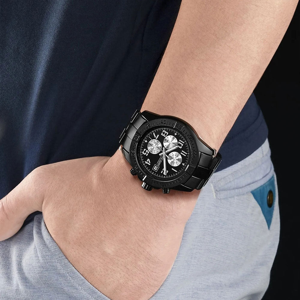 MEGIR M2030 Black dial black chain chronograph
