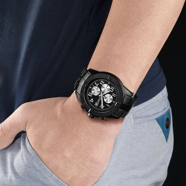 MEGIR M2030 Black dial black chain chronograph