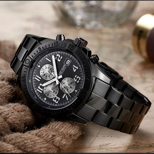 MEGIR M2030 Black dial black chain chronograph