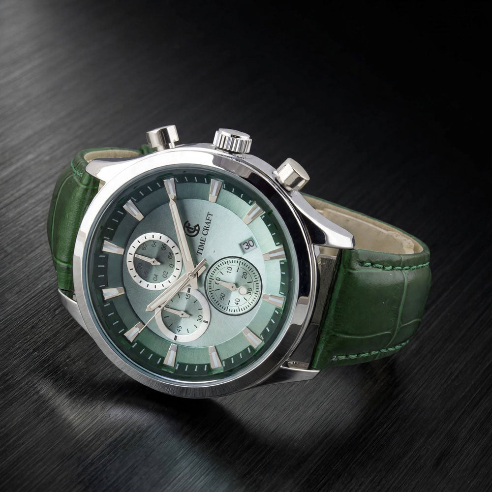 Time Craft TC-1613GR Chronograph Green Dial Green Strap Watch