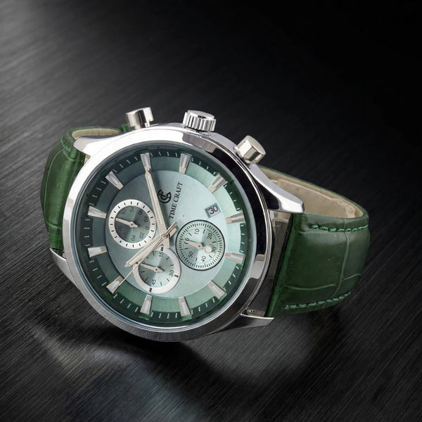 Time Craft TC-1613GR Chronograph Green Dial Green Strap Watch