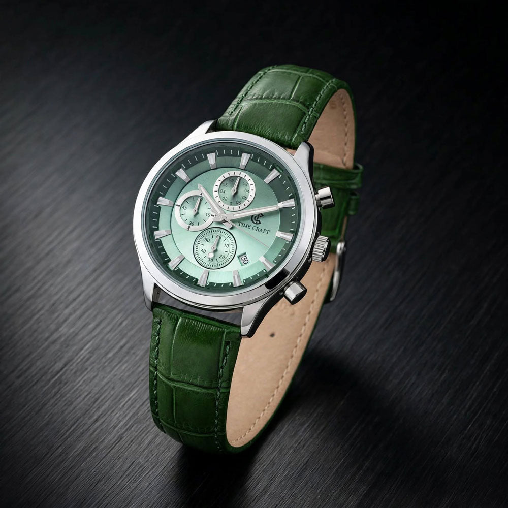 Time Craft TC-1613GR Chronograph Green Dial Green Strap Watch