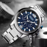 MEGIR MS2156G Blue dial Silver Chain chronograph watch