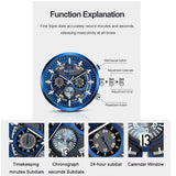 MEGIR 2220 blue Basel Silver Chain chronograph watch