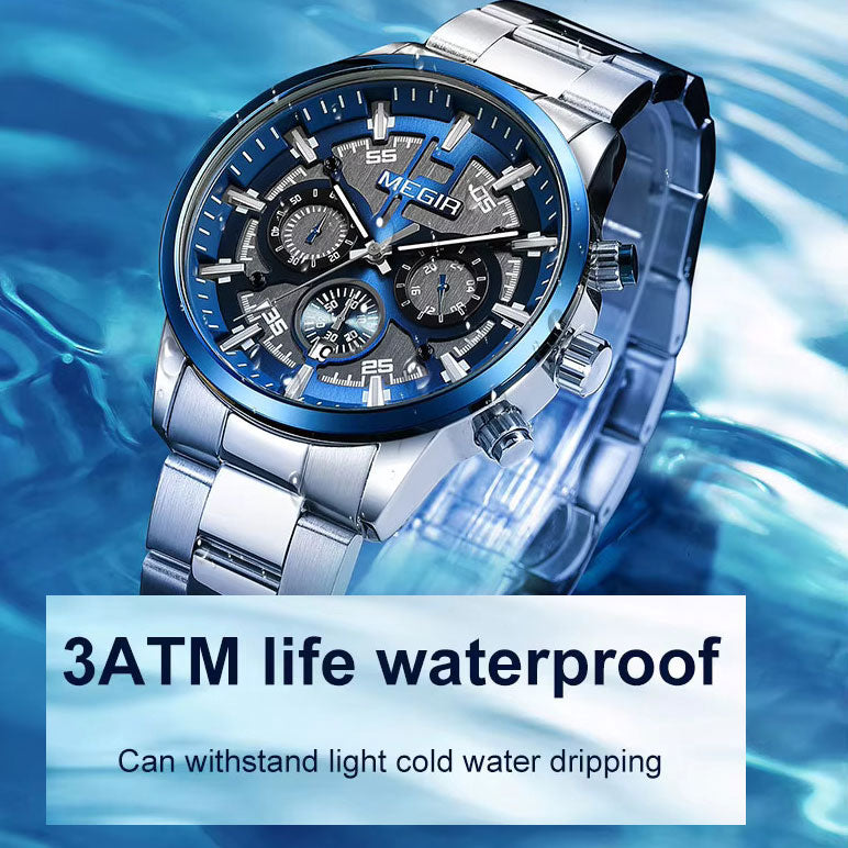 MEGIR 2220 blue Basel Silver Chain chronograph watch