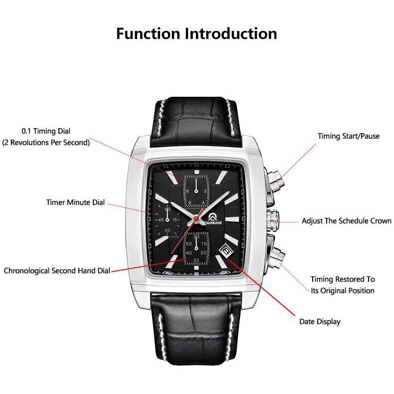 MEGIR 2028B black dial Brown leather chronograph watch