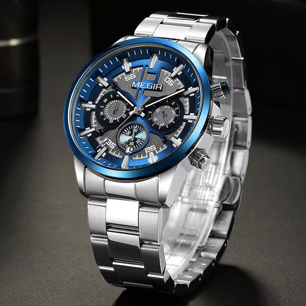MEGIR 2220 blue Basel Silver Chain chronograph watch