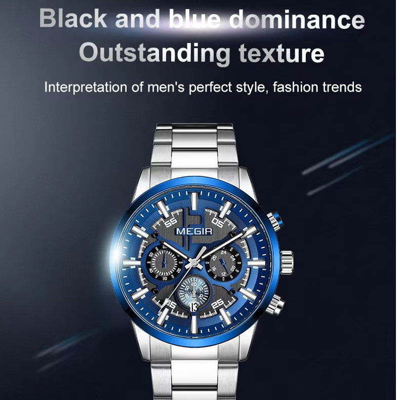MEGIR 2220 blue Basel Silver Chain chronograph watch