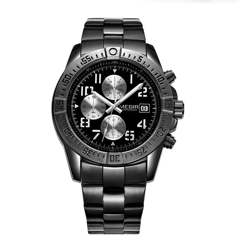MEGIR M2030 Black dial black chain chronograph