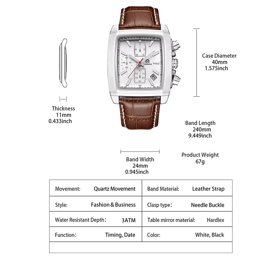MEGIR 2028W White dial Brown leather chronograph watch Secondary image