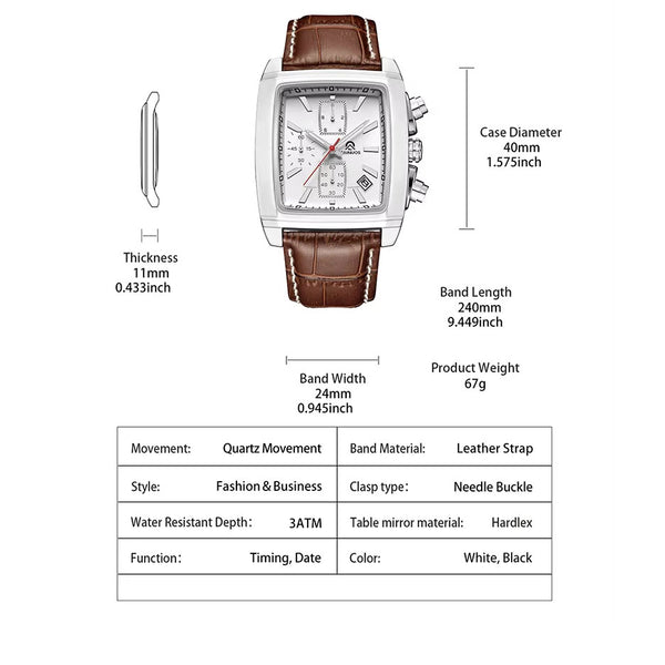 MEGIR 2028W White dial Brown leather chronograph watch