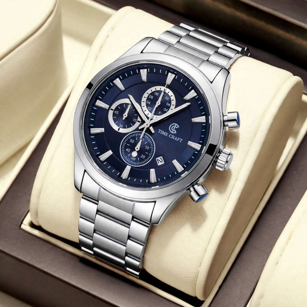 Time Craft TC-1613SBL Chronograph blue Dial silver Chain Watch
