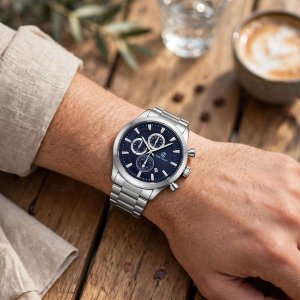 Time Craft TC-1613SBL Chronograph blue Dial silver Chain Watch