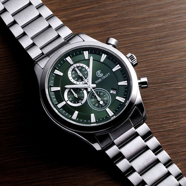Time Craft TC-1613-SGG Chronograph green Dial Silver Chain Watch