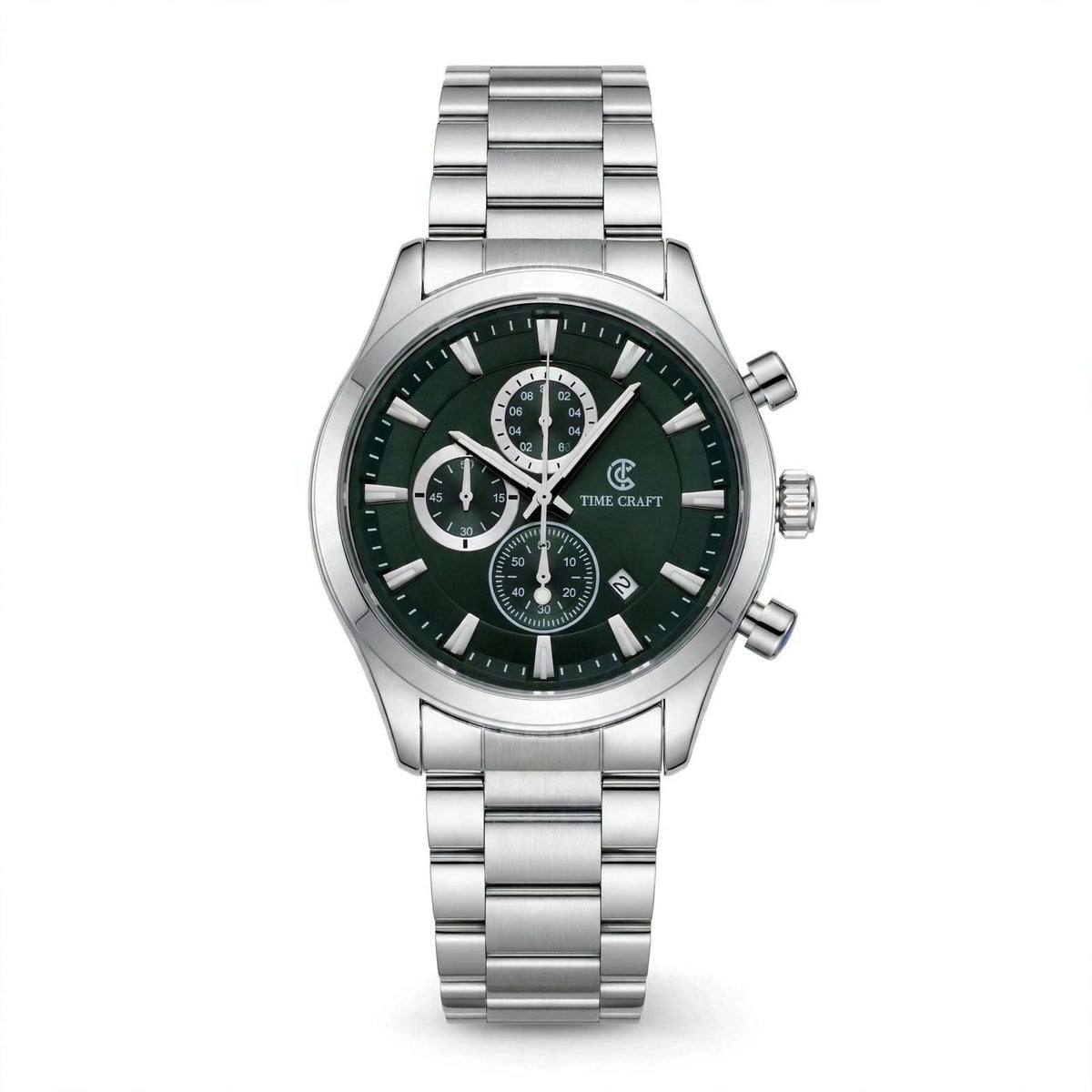 Time Craft TC-1613-SGG Chronograph green Dial Silver Chain Watch