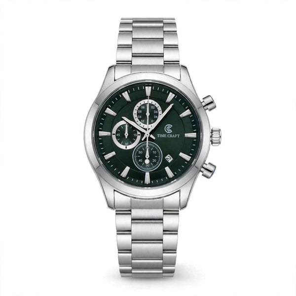 Time Craft TC-1613-SGG Chronograph green Dial Silver Chain Watch