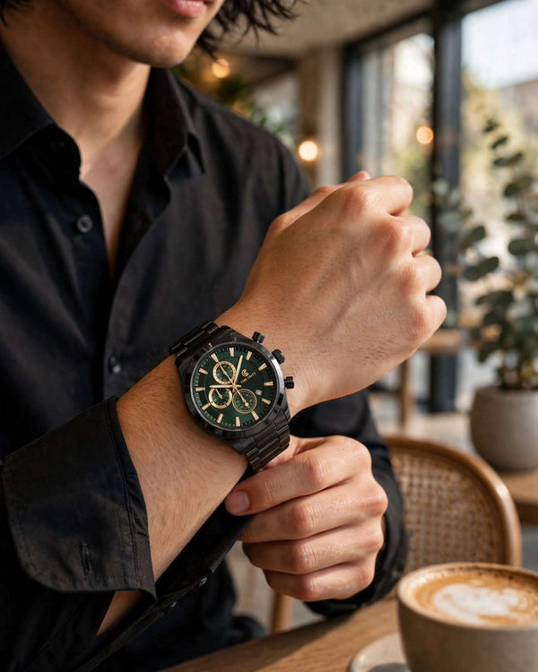 Time Craft TC-1613BG Chronograph green Dial Black Chain Watch