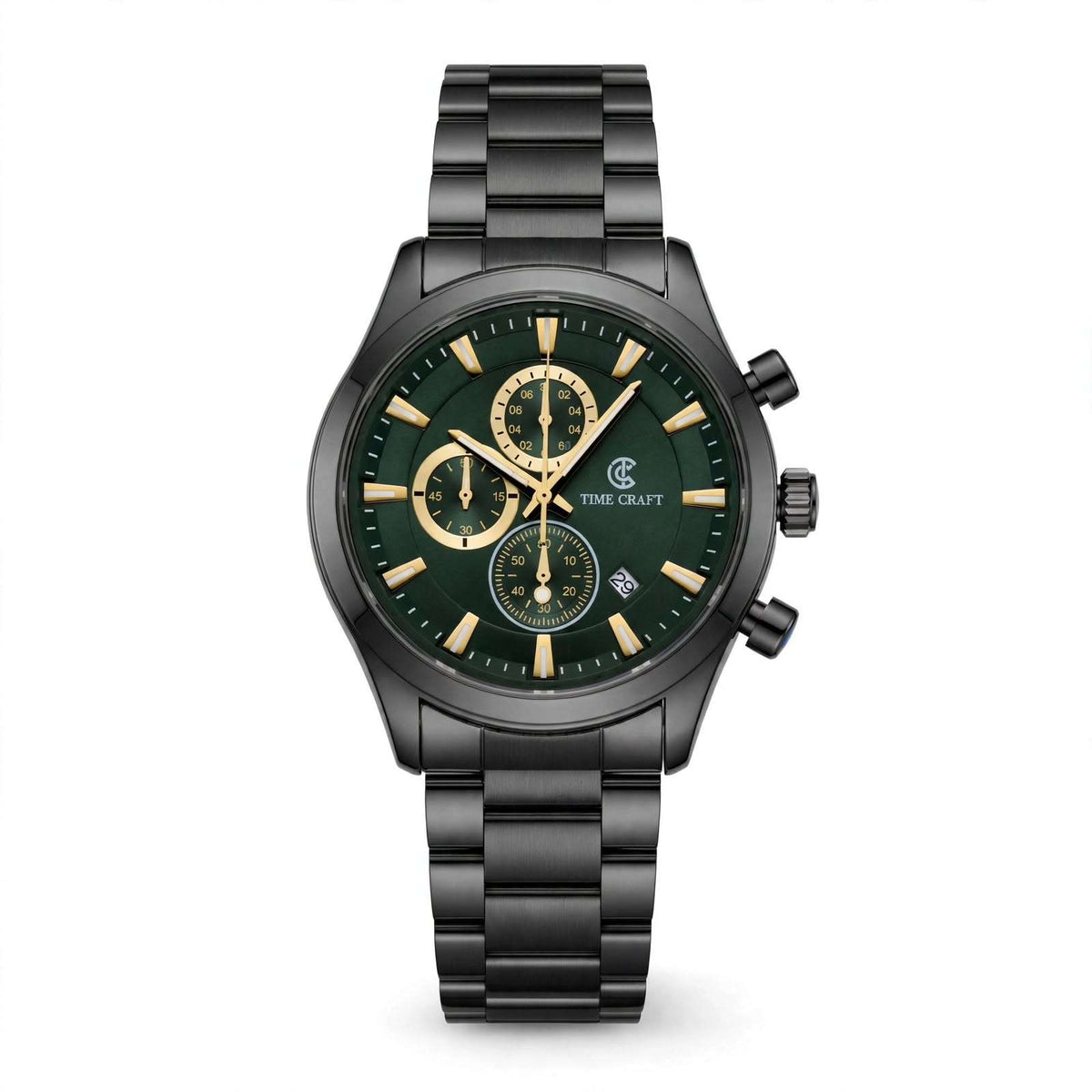 Time Craft TC-1613BG Chronograph green Dial Black Chain Watch