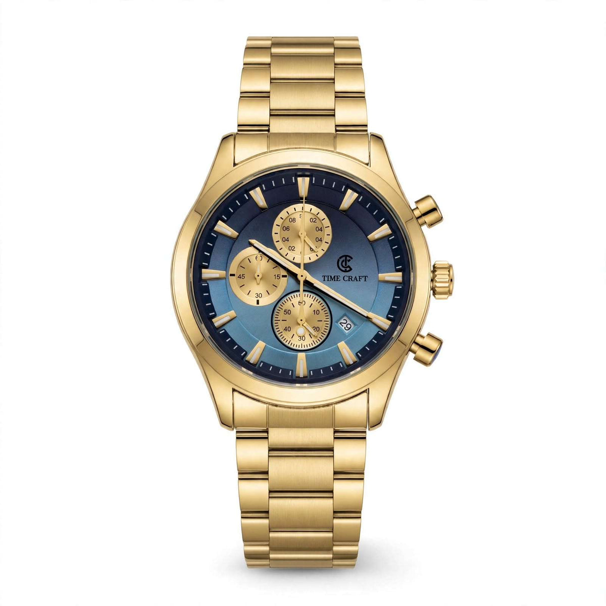 Time Craft TC-1613GBB Chronograph Blue Dial Gold Chain Watch