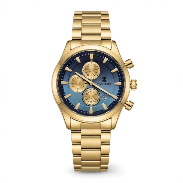 Time Craft TC-1613GBB Chronograph Blue Dial Gold Chain Watch