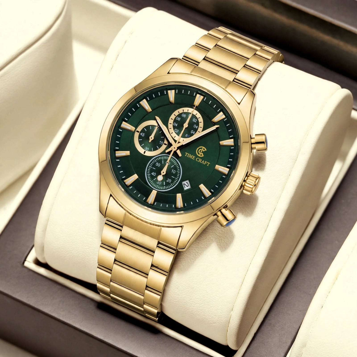 Time Craft TC-1613GG Chronograph green Dial Gold Chain Watch