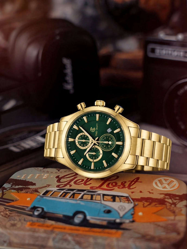 Time Craft TC-1613GG Chronograph green Dial Gold Chain Watch