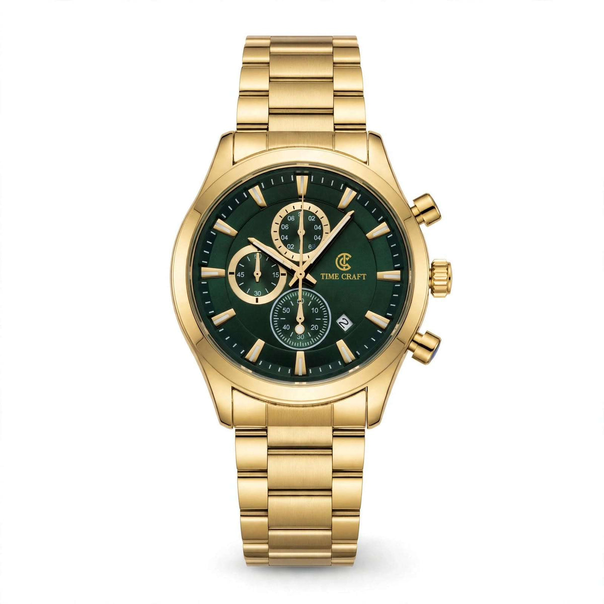 Time Craft TC-1613GG Chronograph green Dial Gold Chain Watch