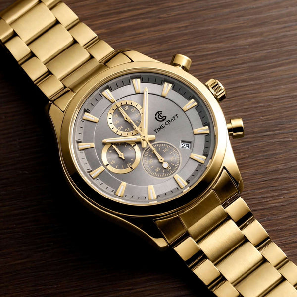 Time Craft TC-1613GGR Chronograph Gray Dial Gold Chain Watch
