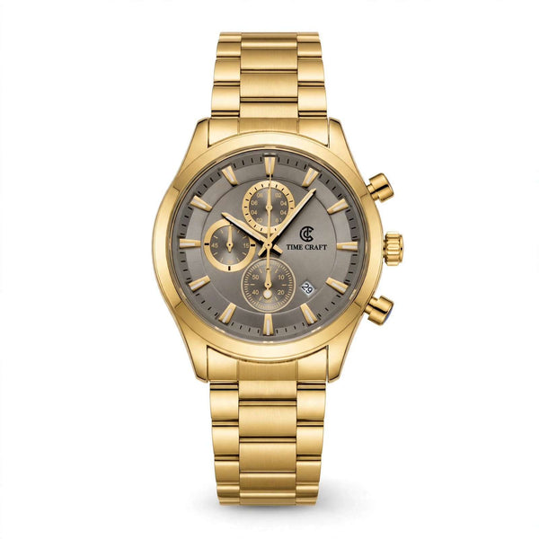 Time Craft TC-1613GGR Chronograph Gray Dial Gold Chain Watch