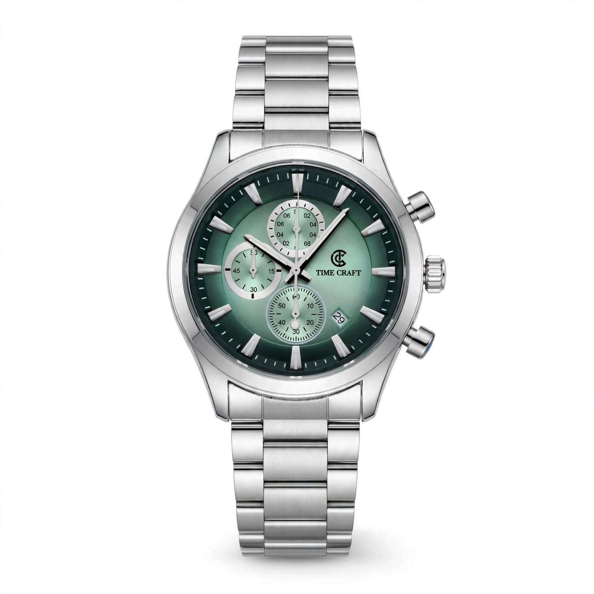 Time Craft TC-1613SG-black Chronograph green Dial Silver Chain Watch