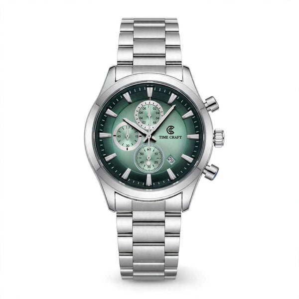 Time Craft TC-1613SG-black Chronograph green Dial Silver Chain Watch