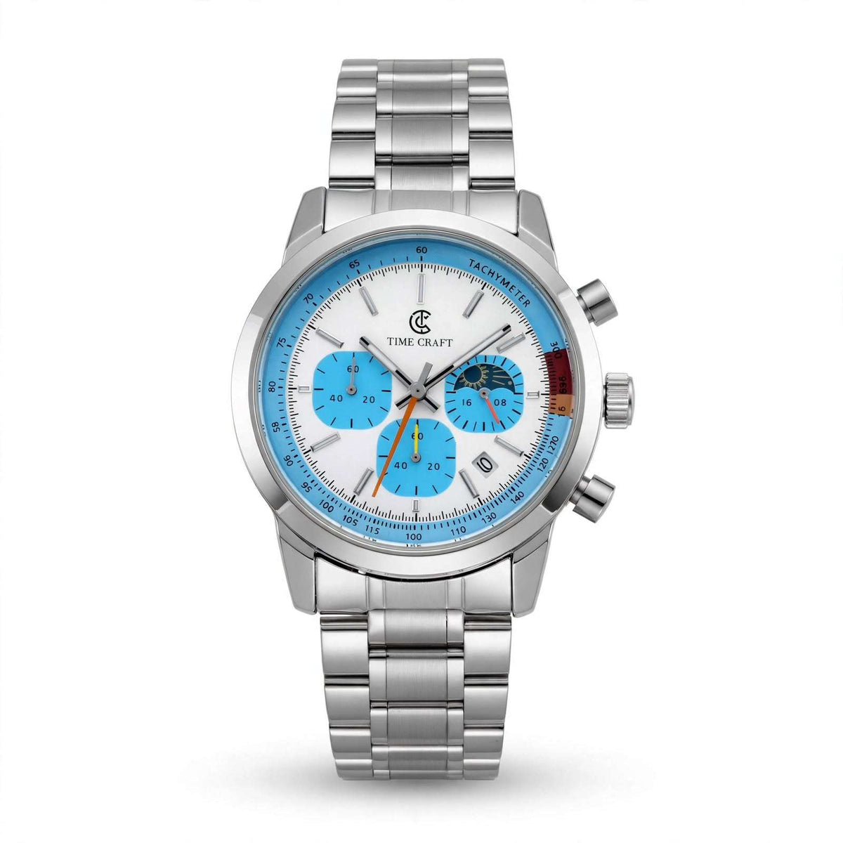 Time Craft TC-1615WB Chronograph white Dial silver Chain Watch