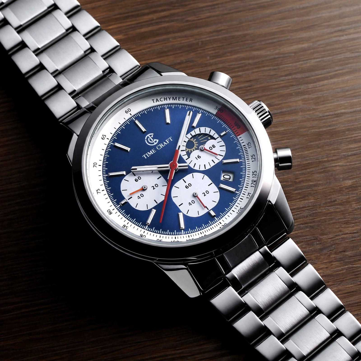 Time Craft TC-1615-BB Chronograph blue Dial silver Chain Watch