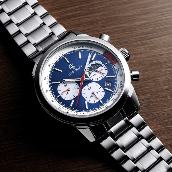 Time Craft TC-1615-BB Chronograph blue Dial silver Chain Watch