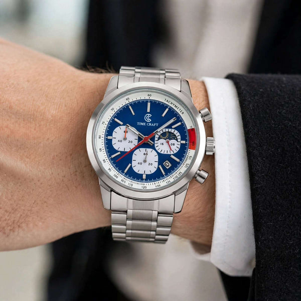 Time Craft TC-1615-BB Chronograph blue Dial silver Chain Watch