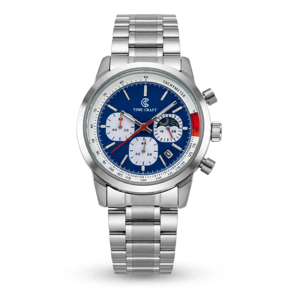 Time Craft TC-1615-BB Chronograph blue Dial silver Chain Watch