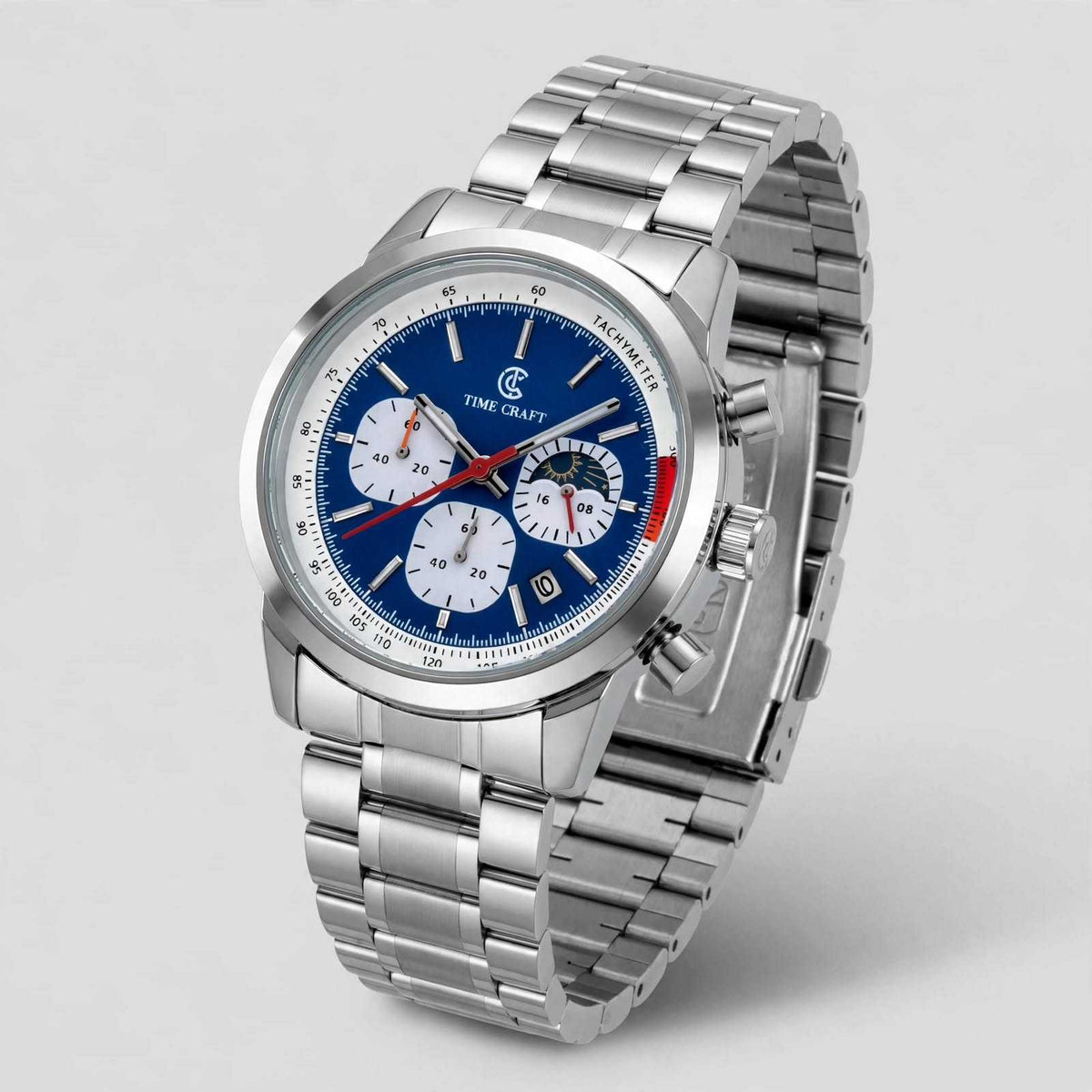 Time Craft TC-1615-BB Chronograph blue Dial silver Chain Watch