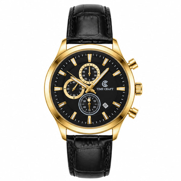 Time Craft TC-1613 Chronograph Black Dial Gold Tone Watch