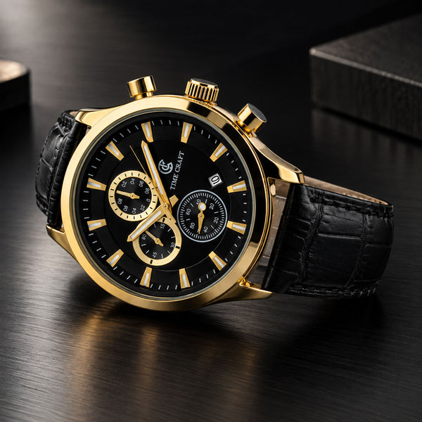 Time Craft TC-1613 Chronograph Black Dial Gold Tone Watch