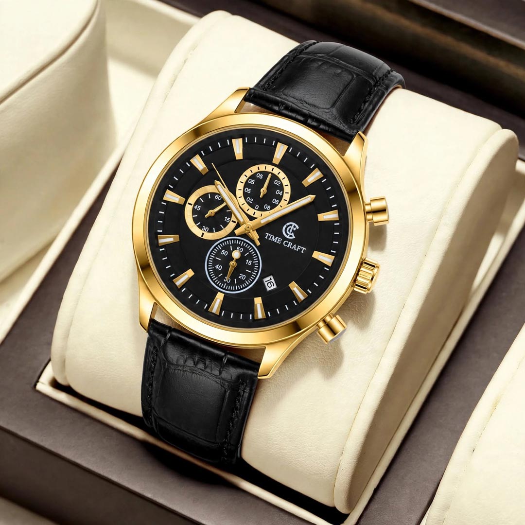 Time Craft TC-1613 Chronograph Black Dial Gold Tone Watch Main image