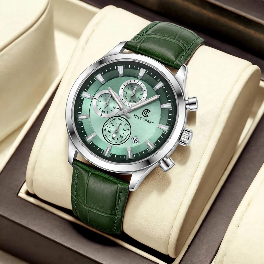 Time Craft TC-1613GR Chronograph Green Dial Green Strap Watch Main image