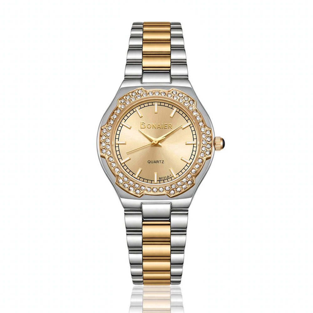 Bonaier Diamond Watch for Women – Golden Dial – Two Tone