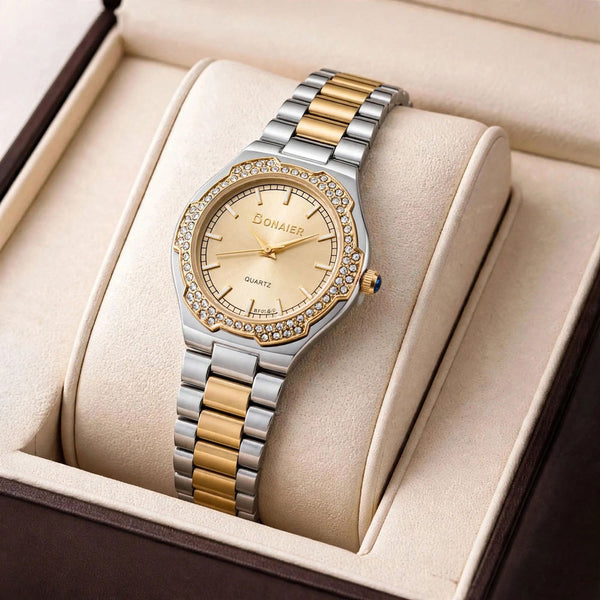 Bonaier Diamond Watch for Women – Golden Dial – Two Tone