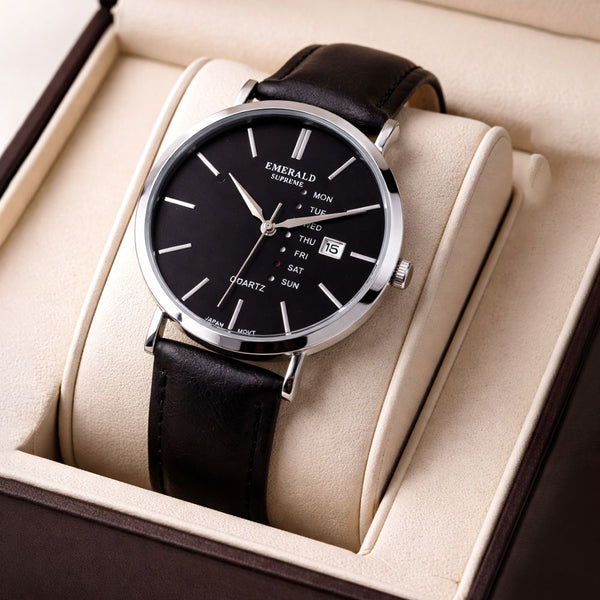 Emerald Heritage Edition ES-9112 Black Dial Black Leather Men's Watch