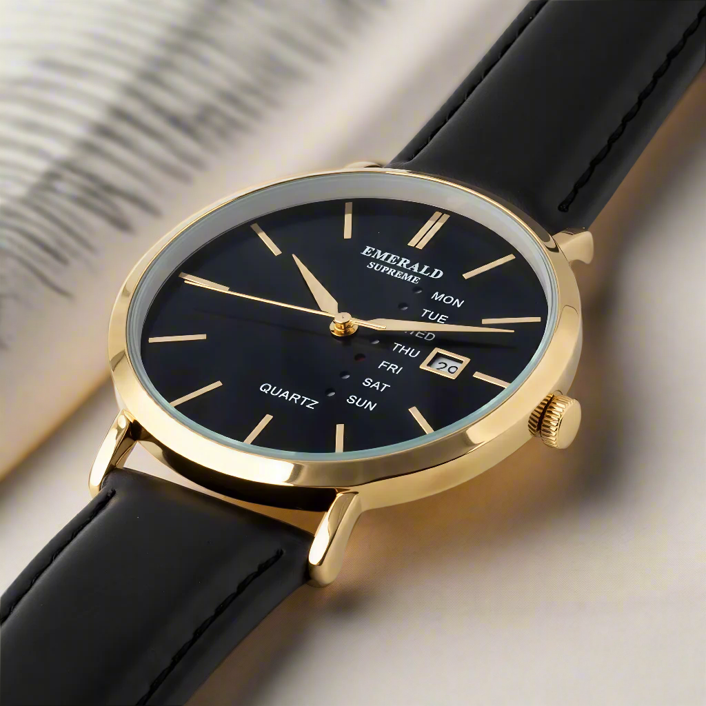 Emerald Heritage Edition  ES-9111 Black Dial Gold tone Black Leather Men's Watch