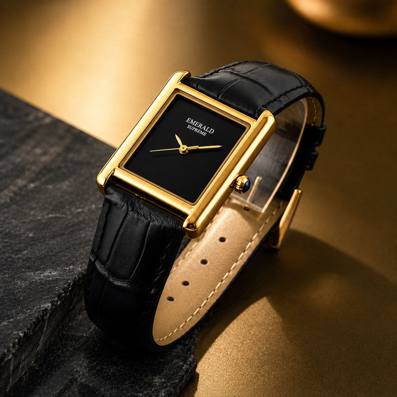 Emerald Tank Louis ES-0091 Black Dial Gold-Tone Men's Watch