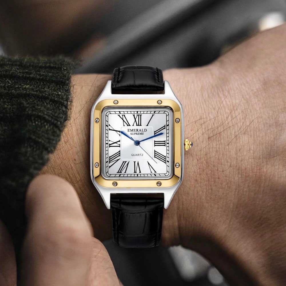 Emerald Santos ES-2031 White dial Two Tone Black Leather Men's Watch Secondary image