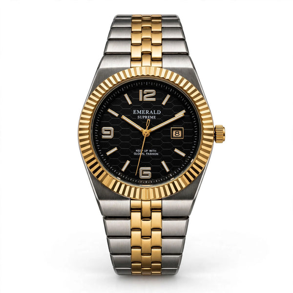 Emerald Land-Dweller ES-4098 Black Dial Two tone  Bracelet Men's Watch