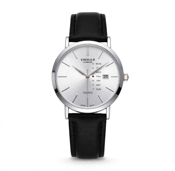 Emerald Heritage Edition ES-9114 White Dial Black Leather Men's Watch